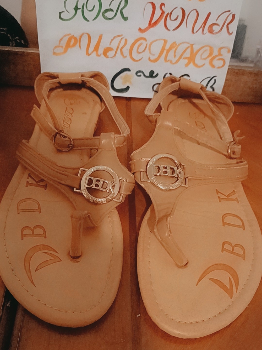 DbDk Fashion Tan T-Strap Logo Sandals